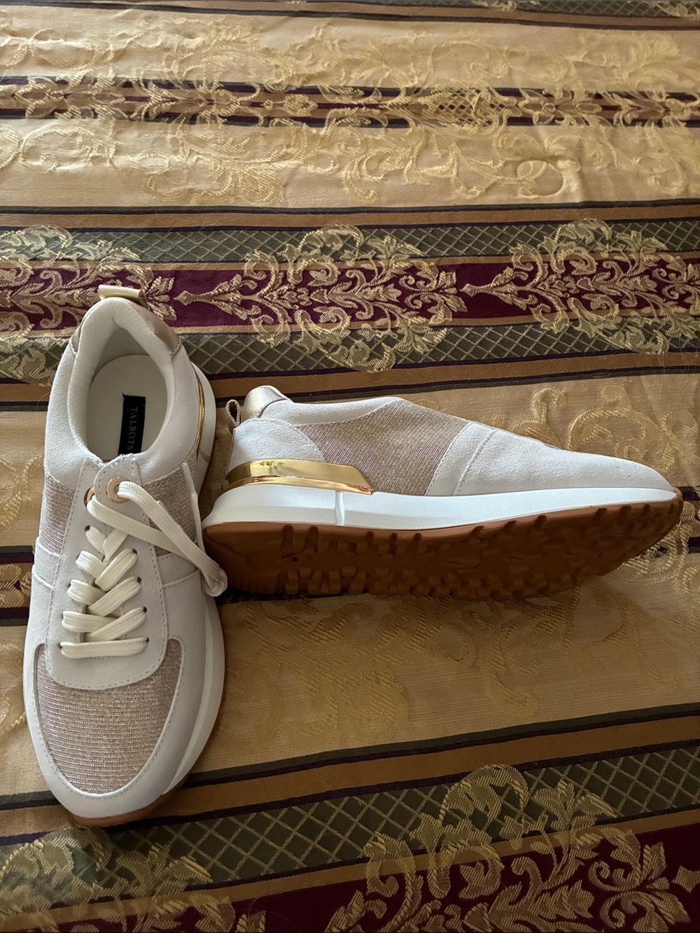 Talbots Beige and White Sneakers with Gold Accent